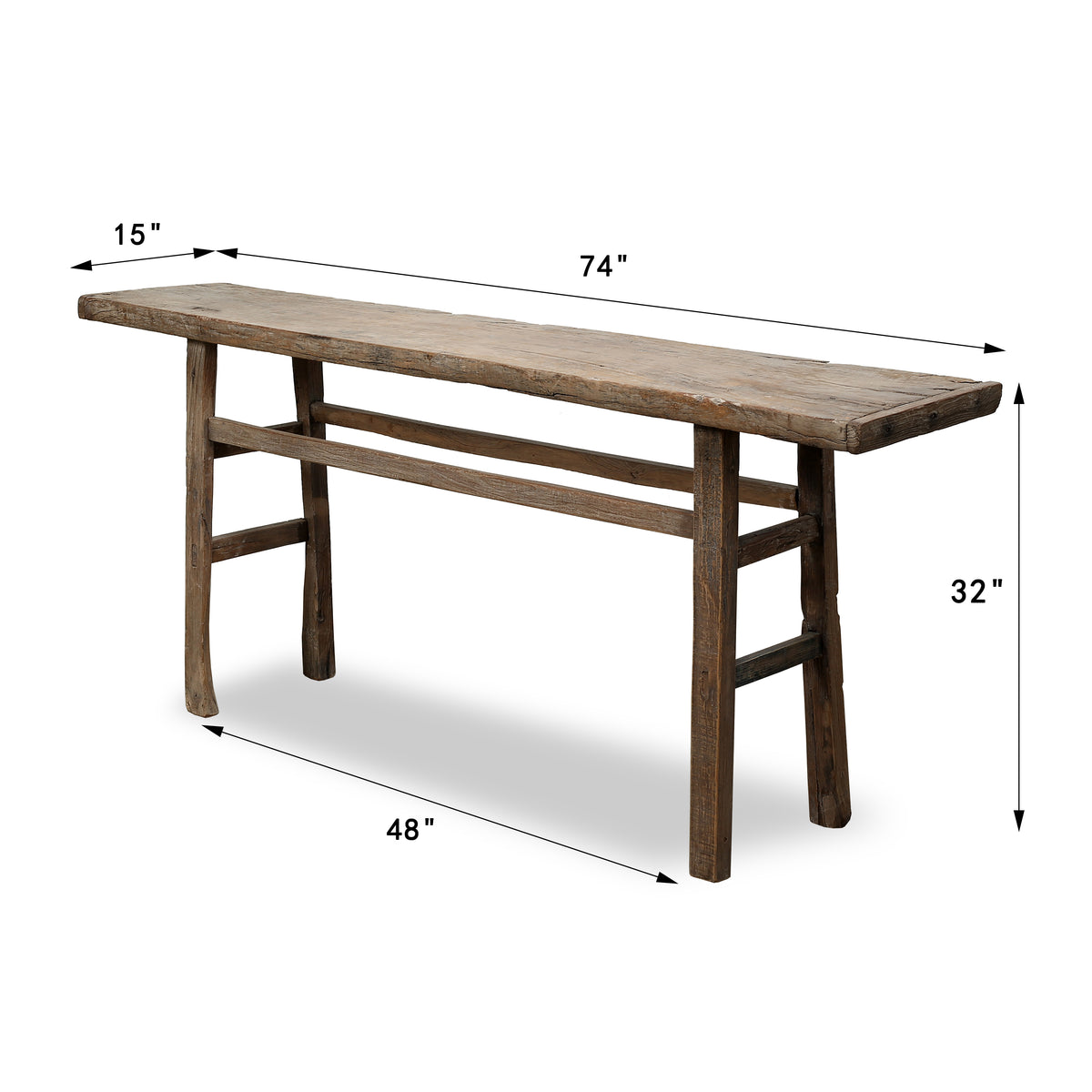 Approx. 74" Long 15" Deep Vintage Console Table Weathered Natural Walnut Wood