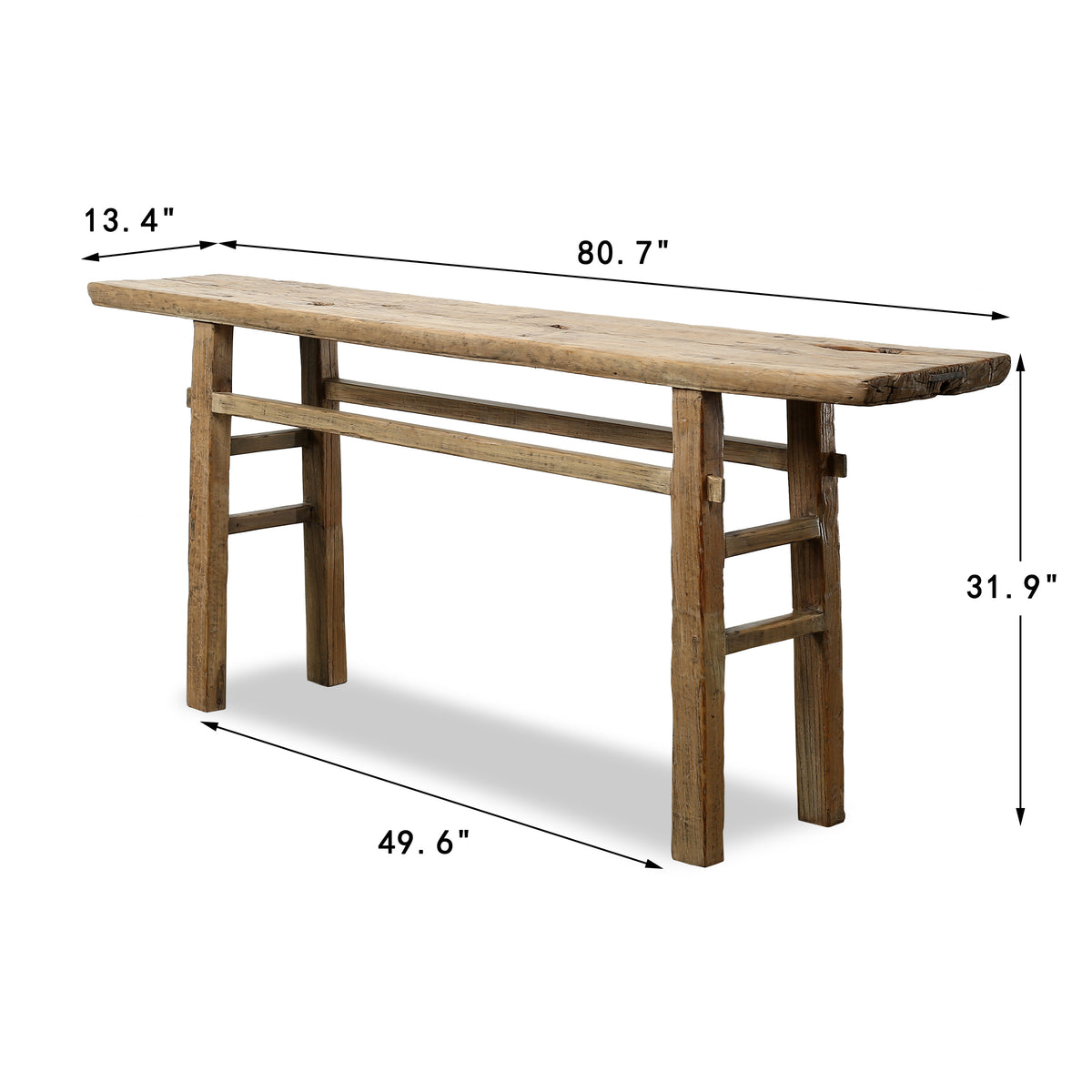 Approx. 80" Long 13" Deep Vintage Console Table Weathered Natural Cotton Wood