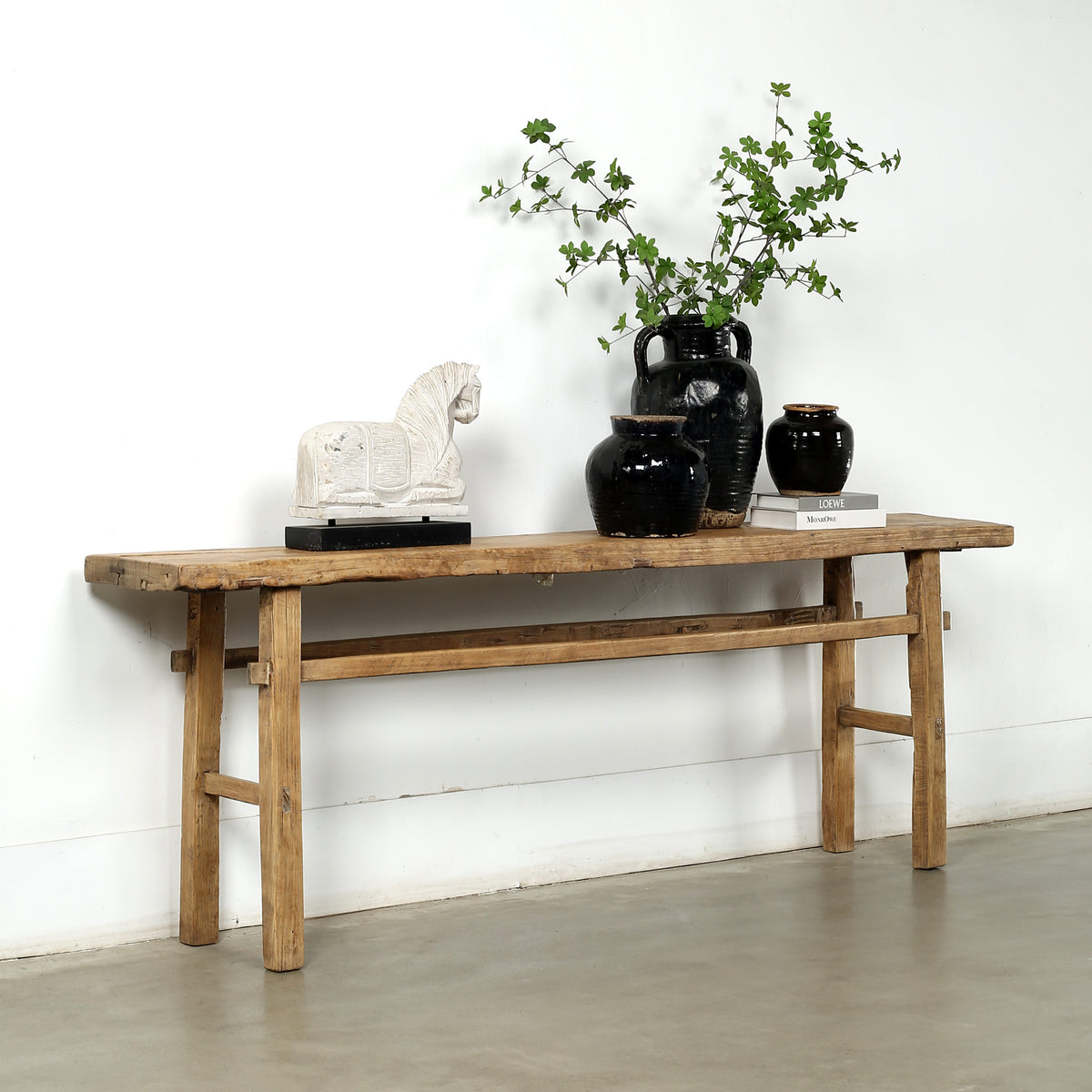 88" Long Elm Wood Vintage Console Table Weathered Natural