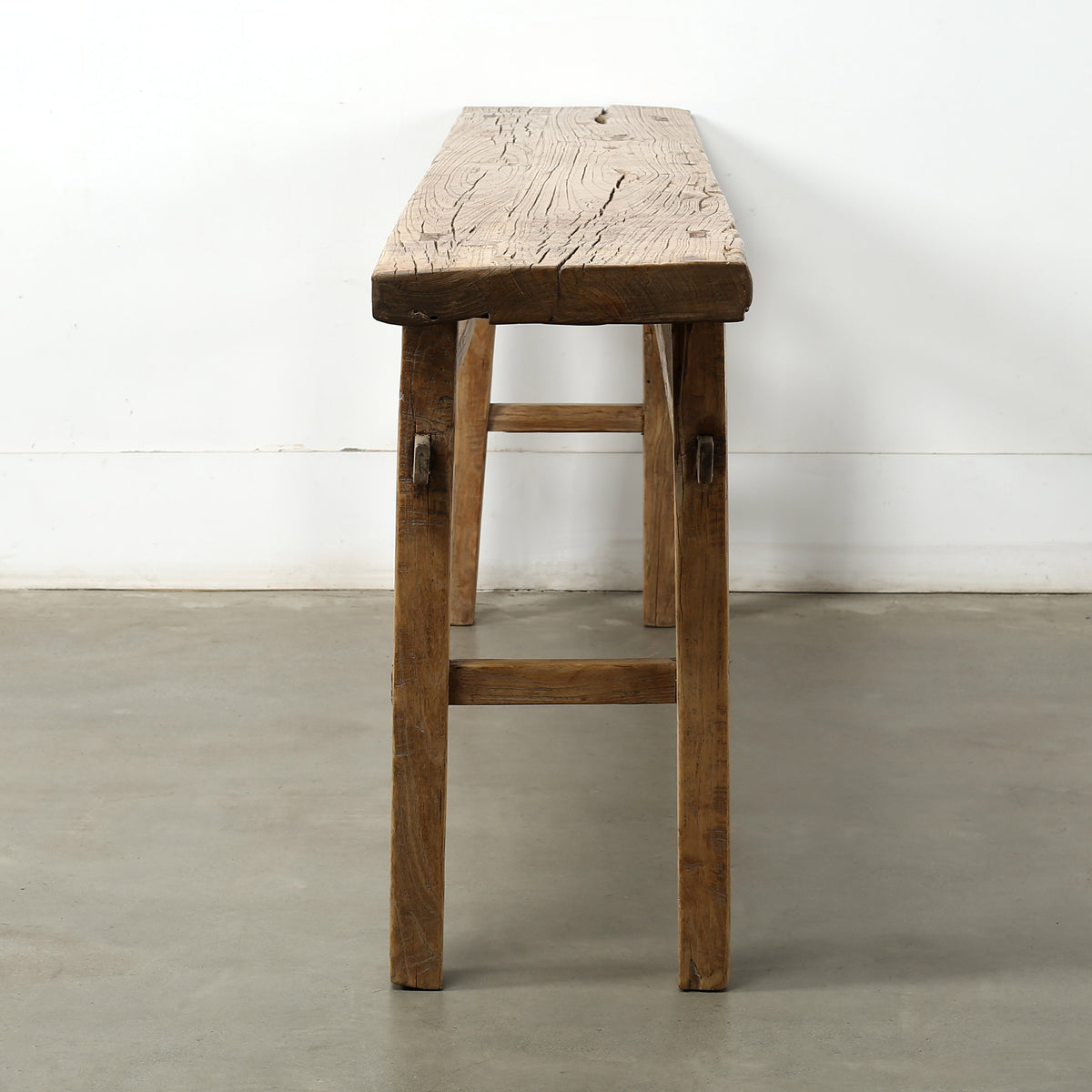 88" Long Elm Wood Vintage Console Table Weathered Natural