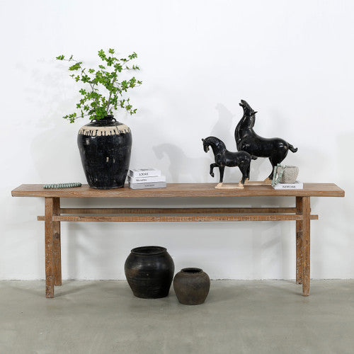 Approx. 100 Inches Long Vintage Elmwood Console Table Natural Wood Tone image 2