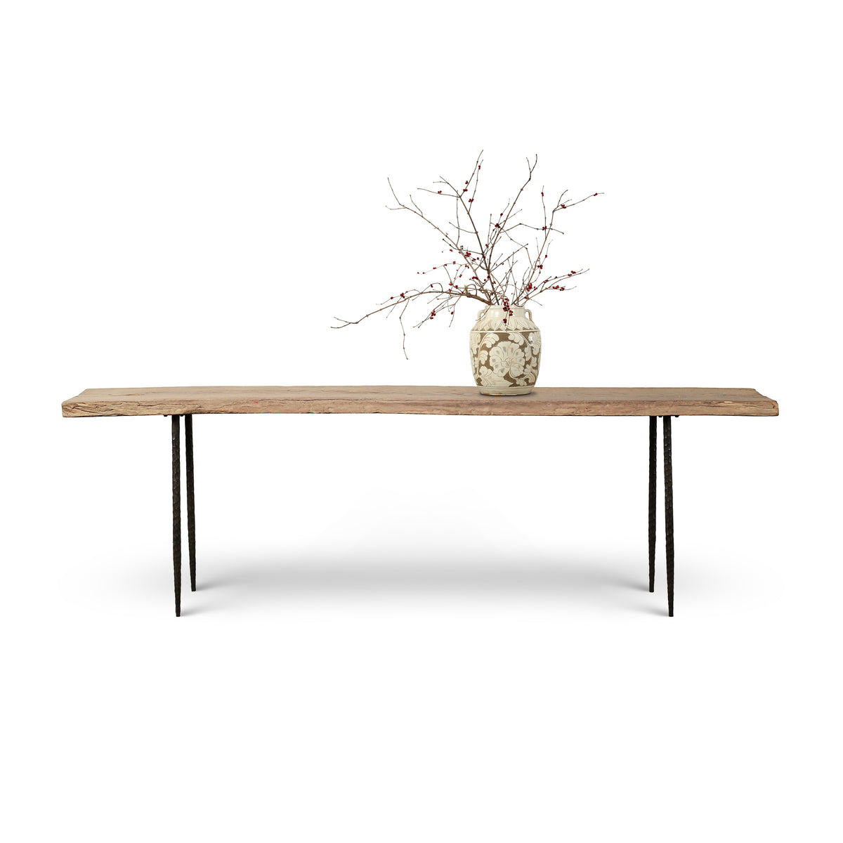 Approx.106 Inches Long Vintage Console Table with Metal Legs Weathered Natural Elmwood