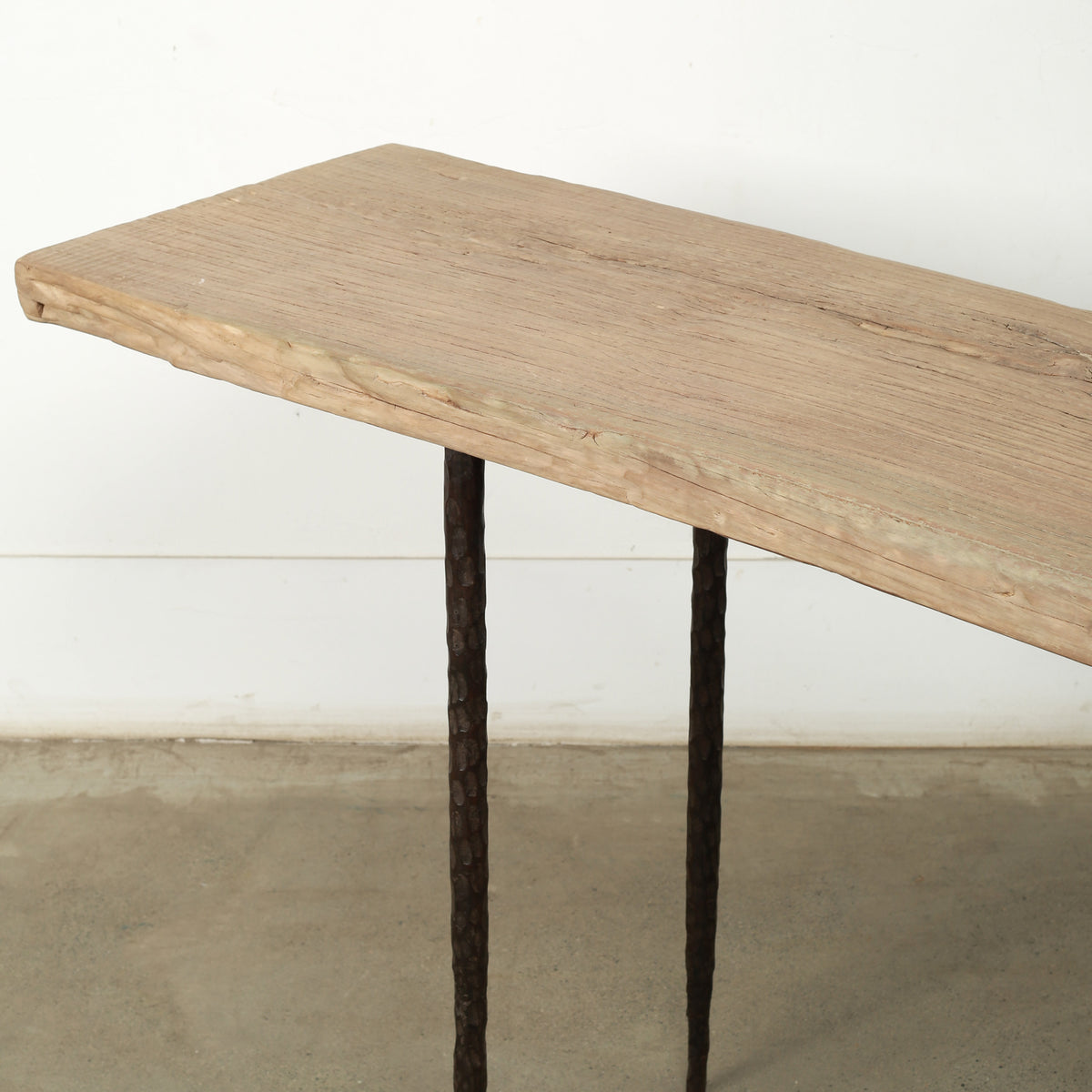 Approx. 105 Inches Long Reclaimed Wood Console with Forged Iron Legs
