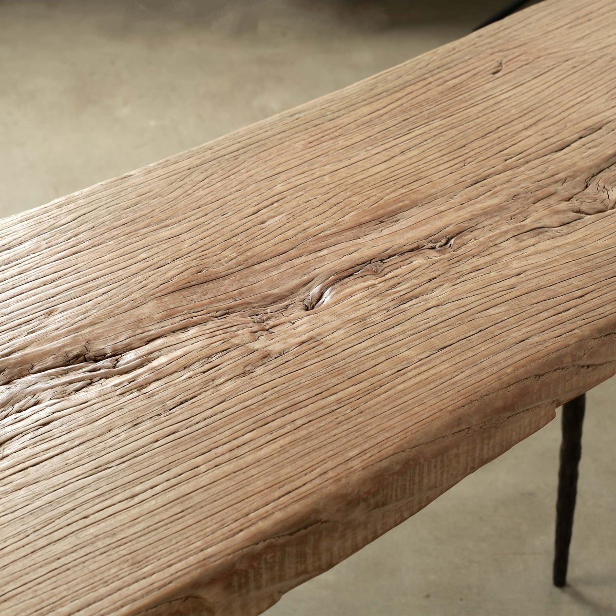 Approx. 105 Inches Long Reclaimed Wood Console with Forged Iron Legs