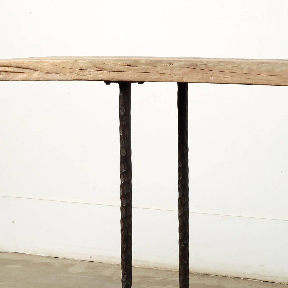 Approx. 105 Inches Long Reclaimed Wood Console with Forged Iron Legs