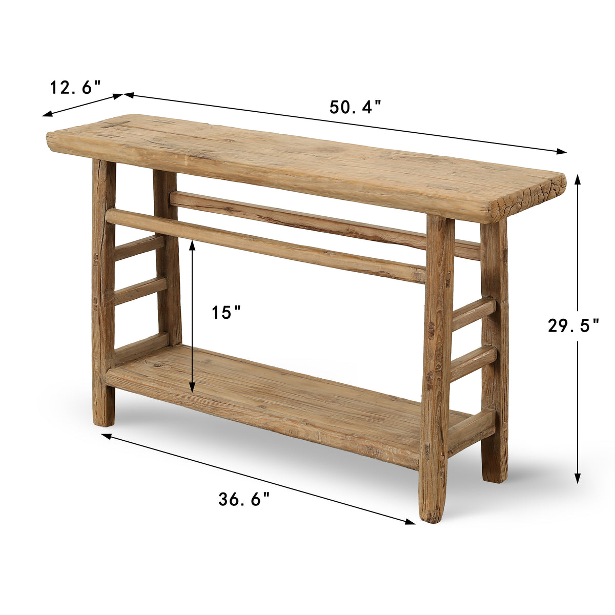 Approx. 50 Inches Long Console with Shelf, Weathered Natural