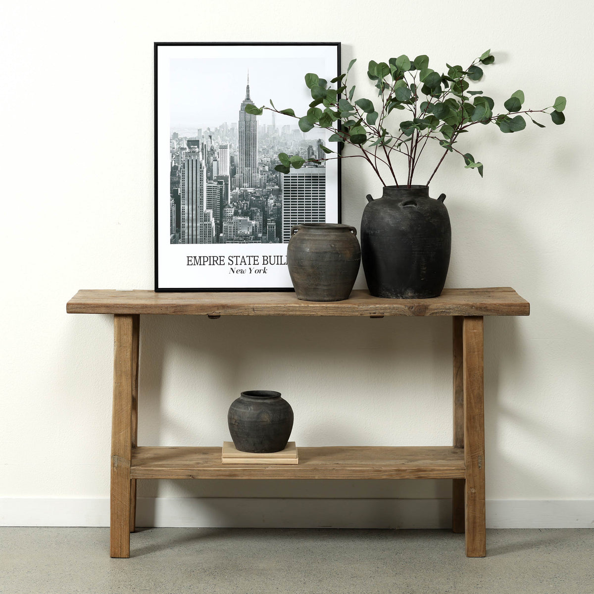 Approx. 56 Inches Long Console with Shelf, Weathered Natural