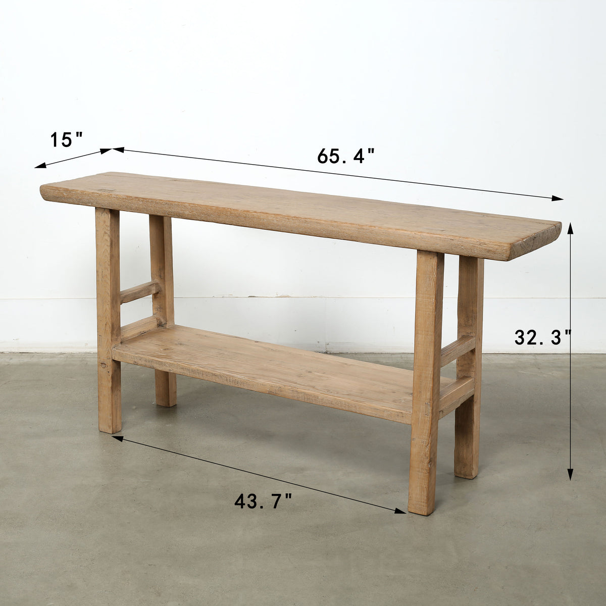Vintage Console with Shelf Elmwood Weathered Natural 65.35x14.56x32.28H