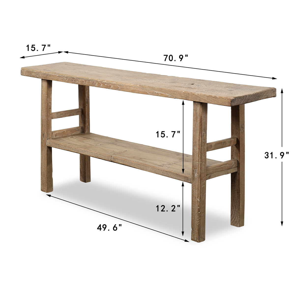 Vintage Console with Shelf Neutral Wood Tone 70.9x15.7x31.9H