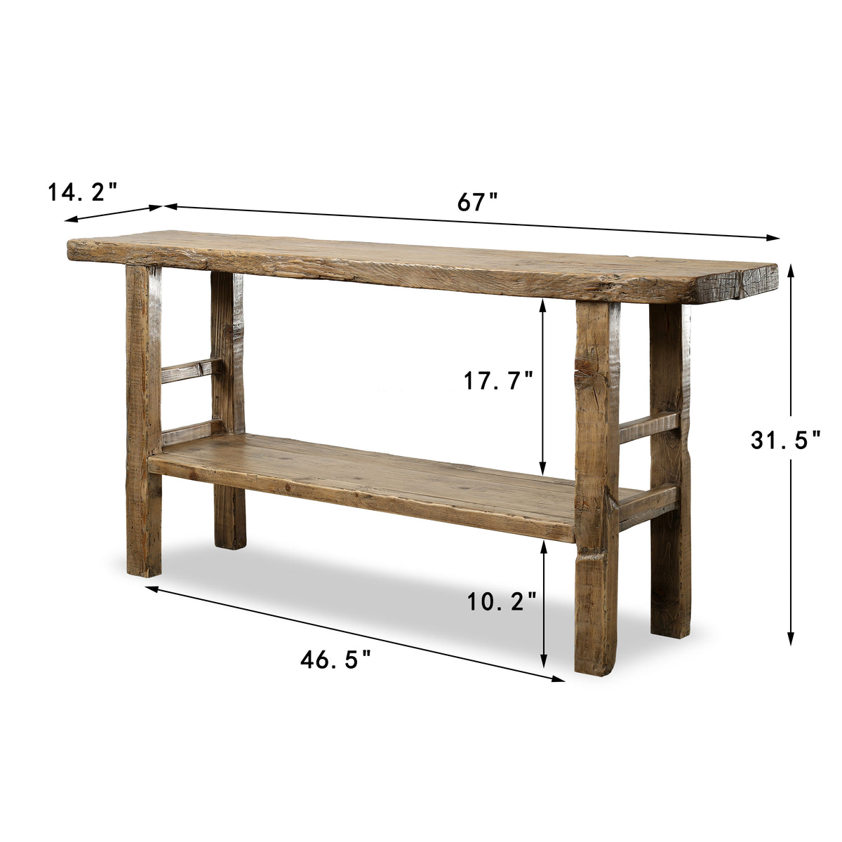 Approx. 67 Inches Long 14.2 Inches Deep Vintage Console with Shelf Elmwood