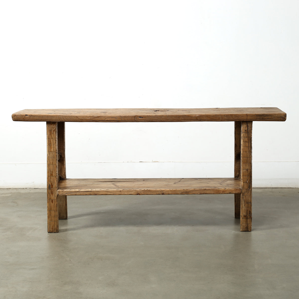 Approx. 72 Inches Long Vintage Console with Shelf Neutral Wood Tone 72x16.9x31.9H