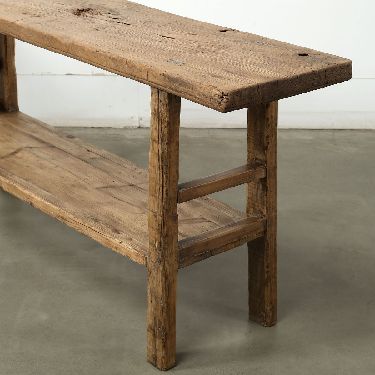 Approx. 72 Inches Long Vintage Console with Shelf Neutral Wood Tone 72x16.9x31.9H