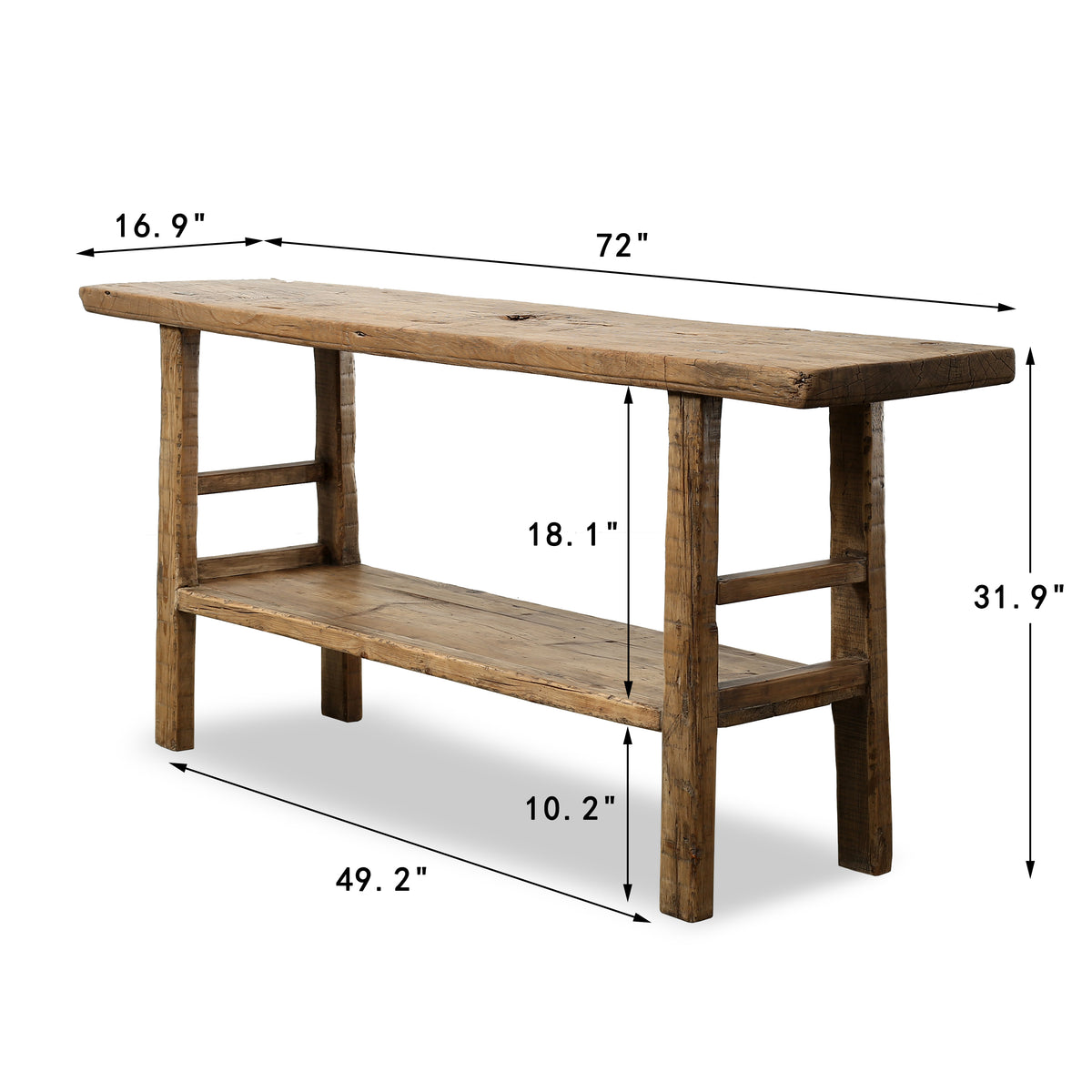 Approx. 72 Inches Long Vintage Console with Shelf Neutral Wood Tone 72x16.9x31.9H
