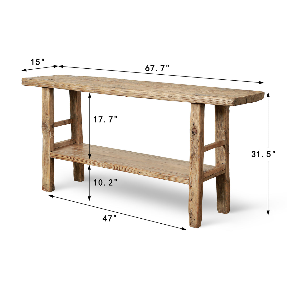 Approx. 67 Inches Long Vintage Console with Shelf Neutral Wood Tone 67.72W14.96D31.5H