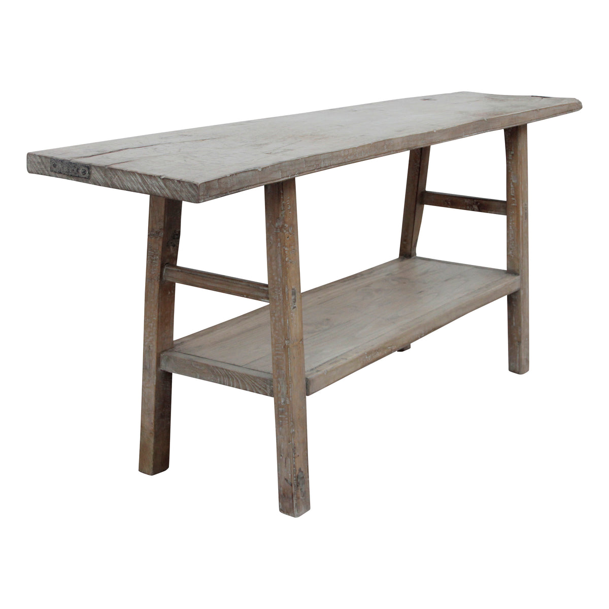 Vintage console with shelf XL about 8-9' long Weathered natural wood finish(size & color vary)