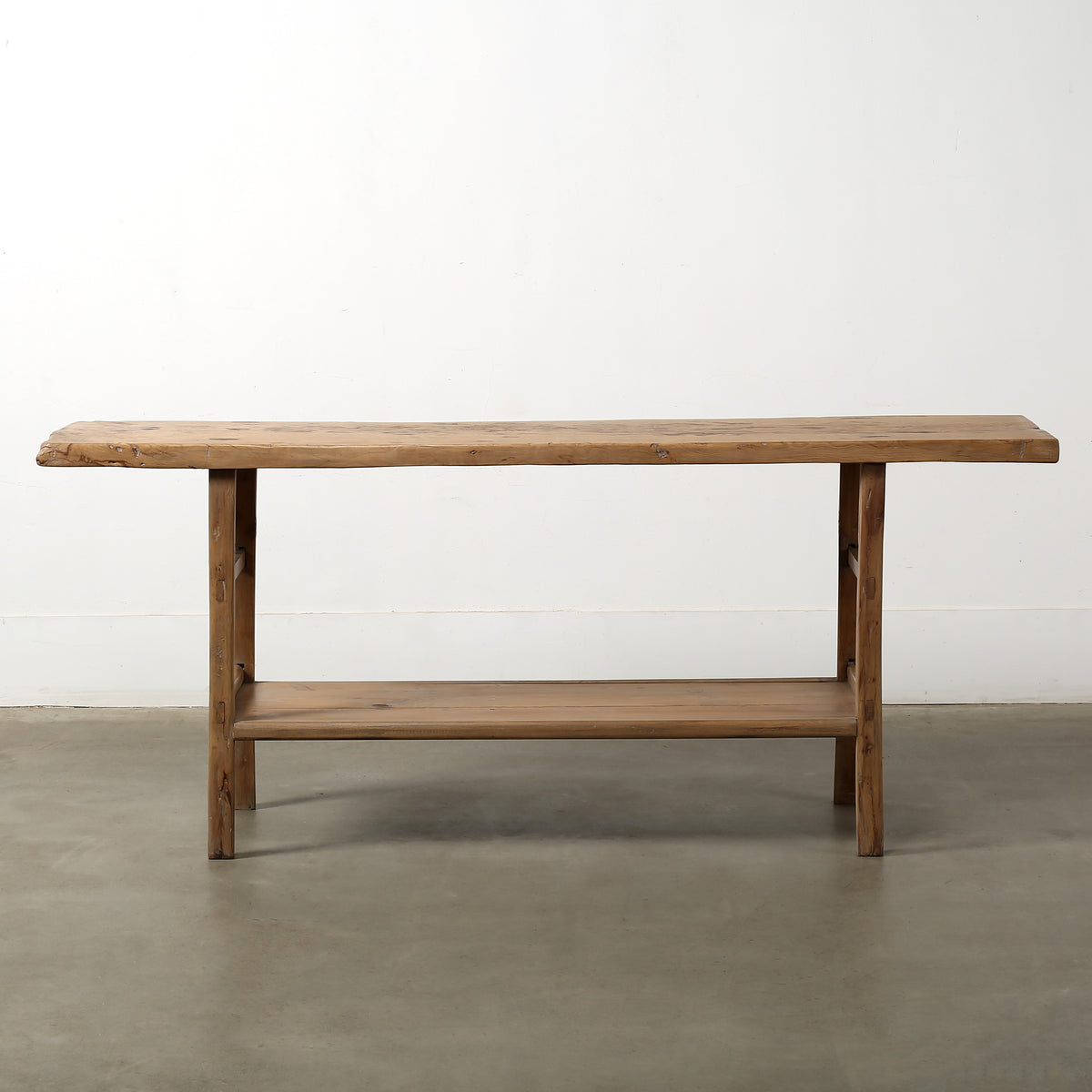 Vintage Console with Shelf Large Approx. 6-7ft Long Weathered Natural Elm 78x17.32x32.48H