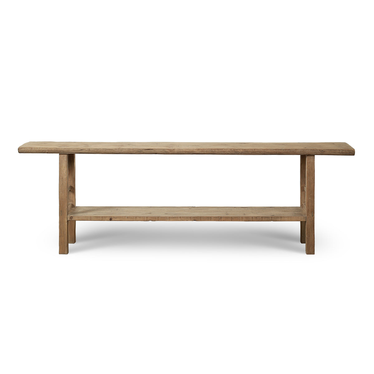 Approx. 99 InchesLong Pinewood Vintage Console with Shelf Weathered Natural