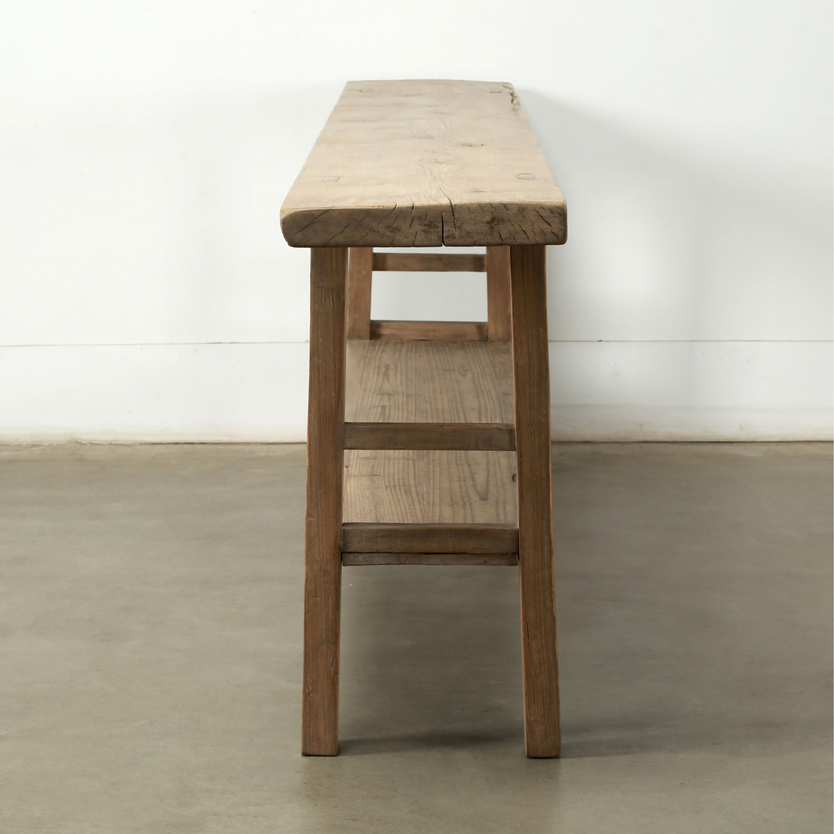 Approx. 99 InchesLong Pinewood Vintage Console with Shelf Weathered Natural