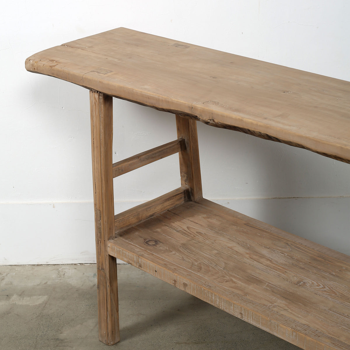 Vintage Console with Shelf Large about 7-8ft long weathered natural 91x15x33H