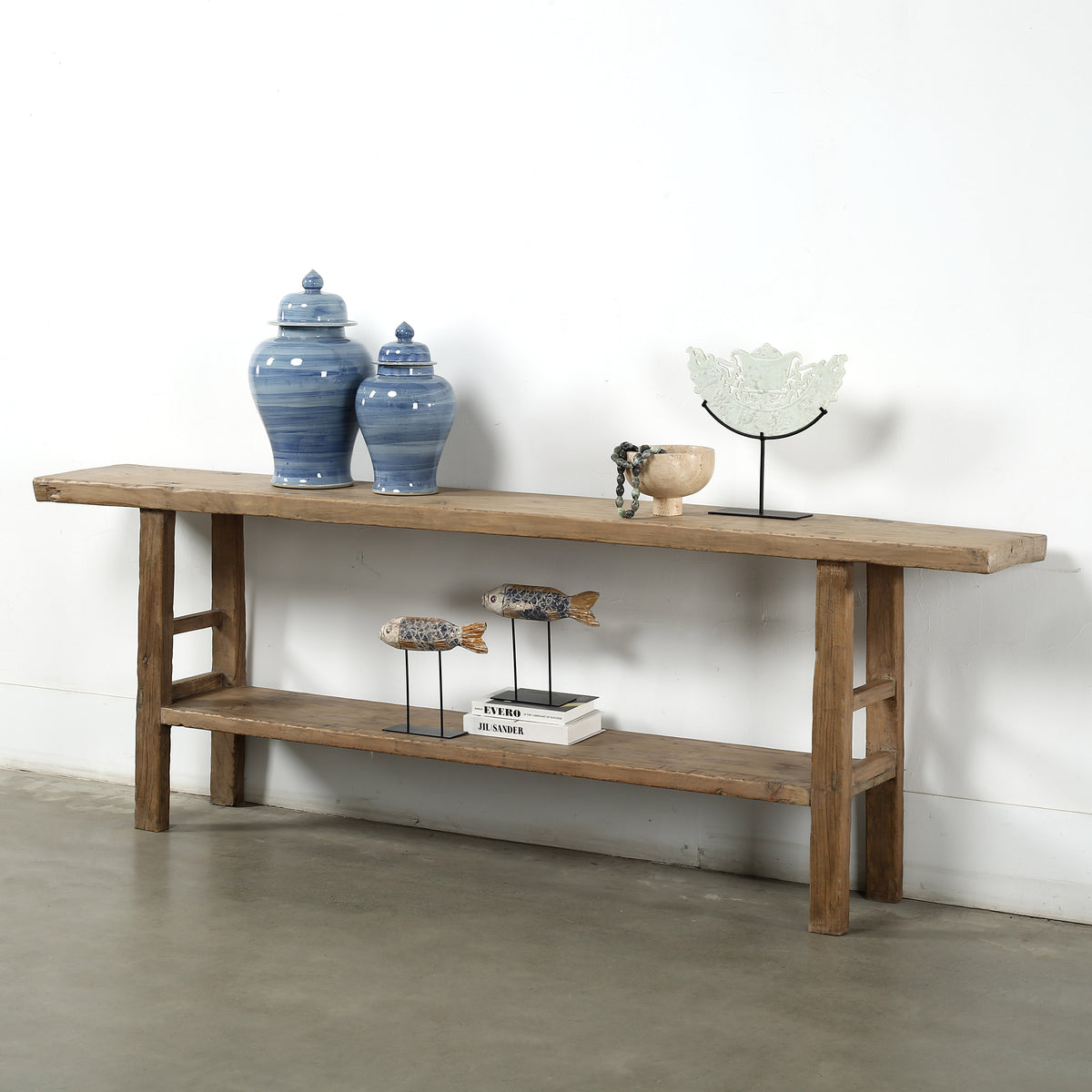 Vintage Console with Shelf Weathered Natural Pearwood 94.5x14.2x32.3H