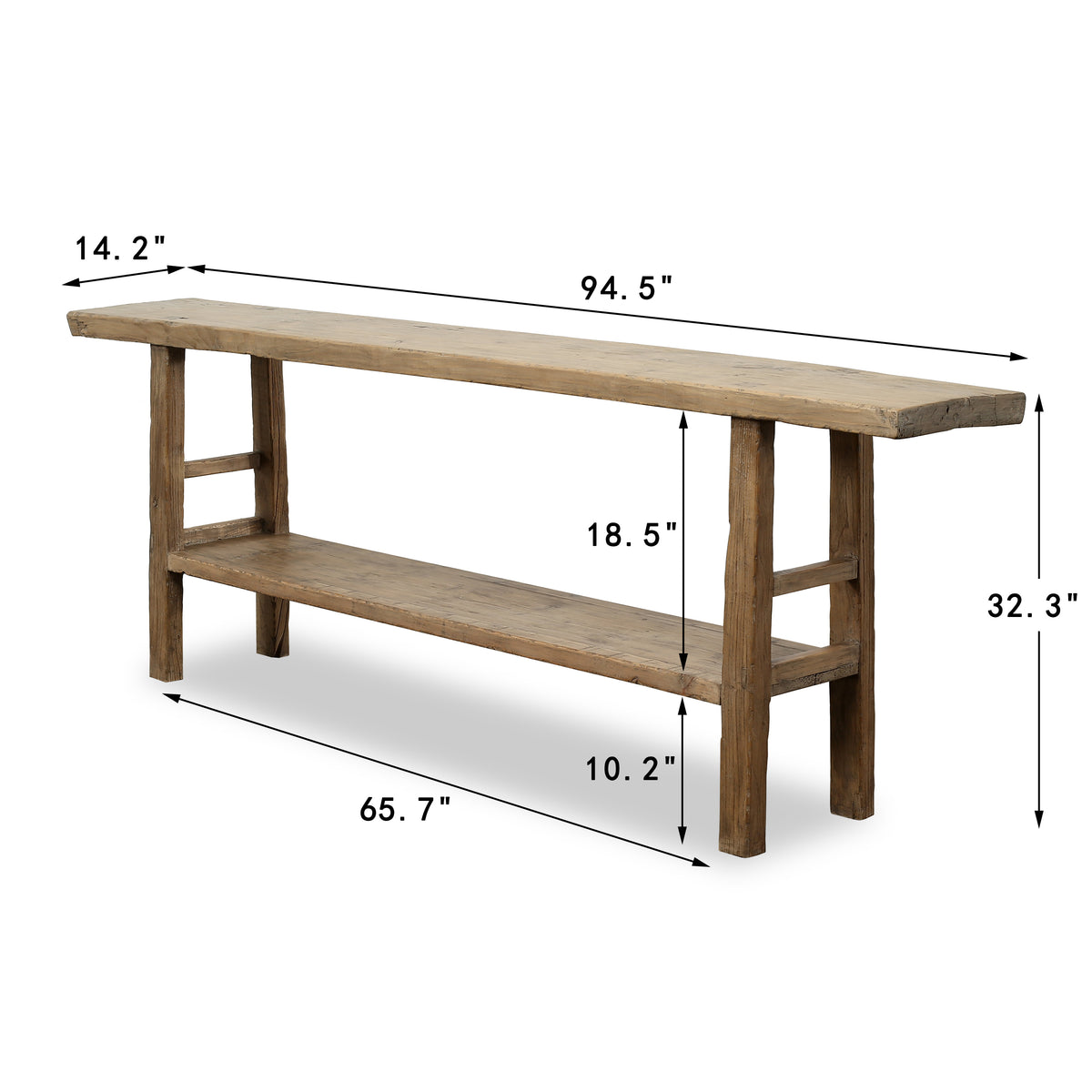 Vintage Console with Shelf Weathered Natural Pearwood 94.5x14.2x32.3H