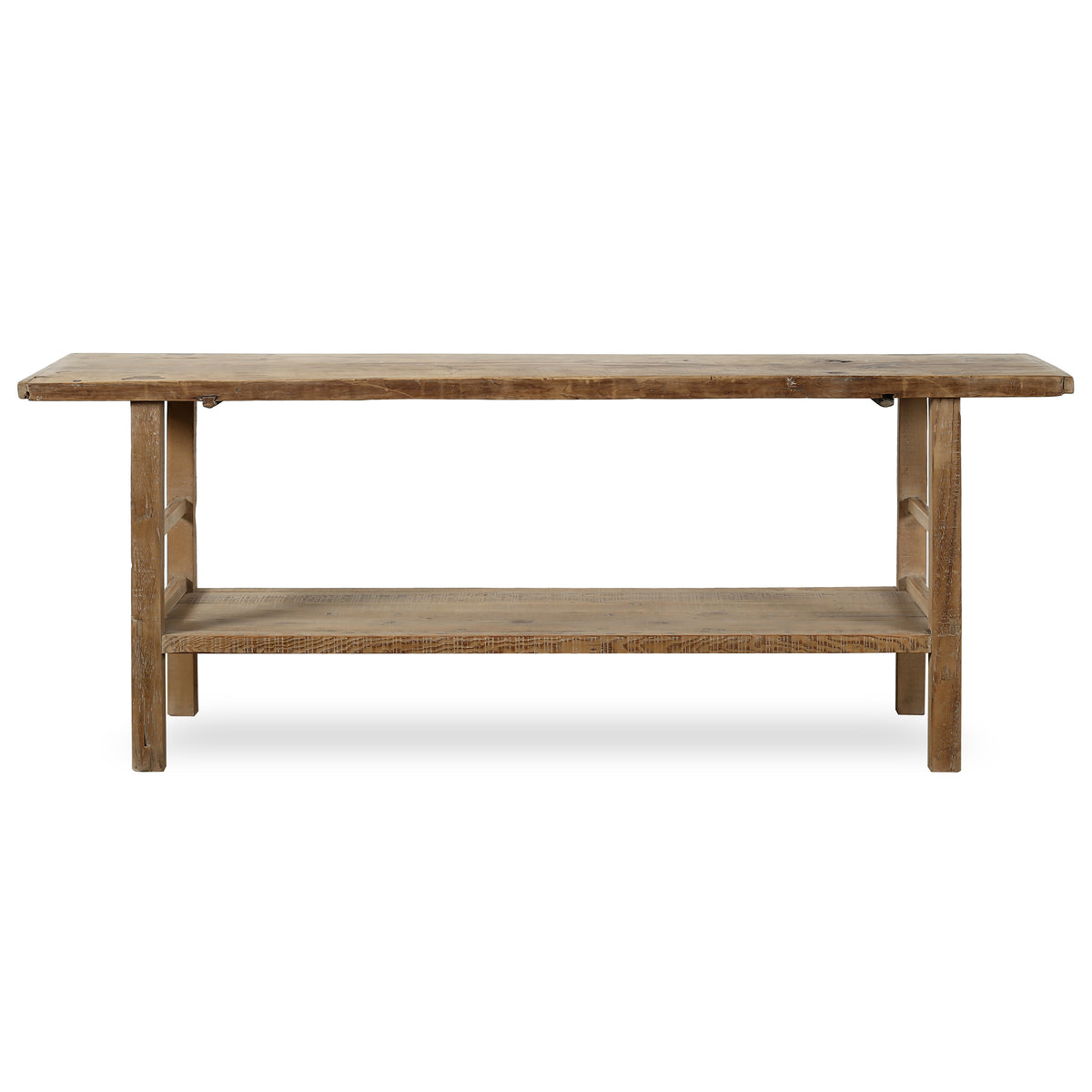 Vintage Console with Shelf Large about 7-8ft long weathered natural 89x18.5x33.8H