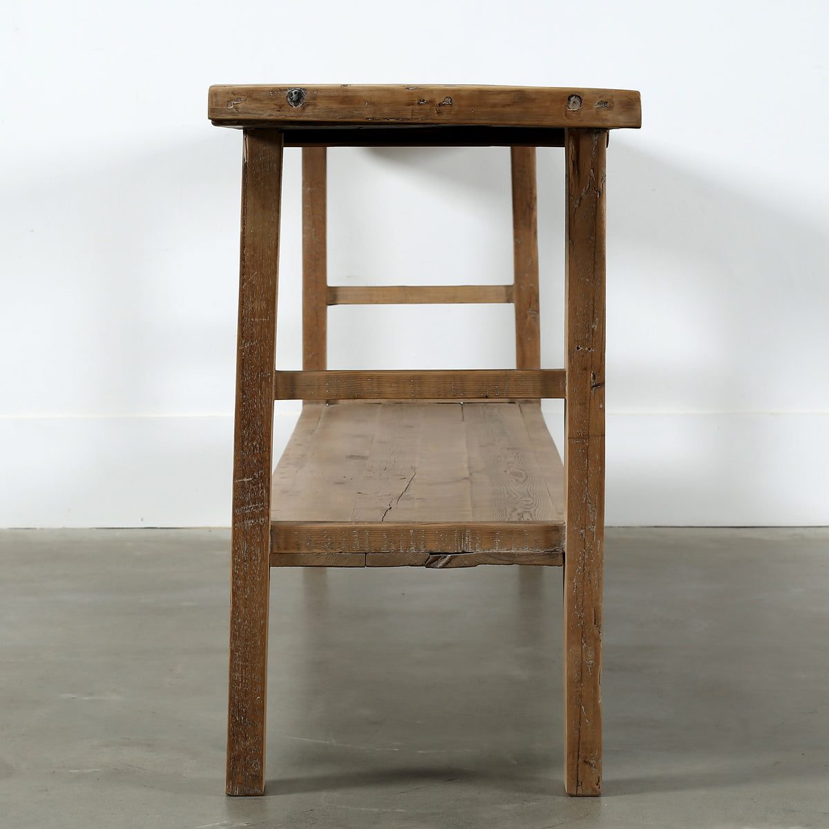 Vintage Console with Shelf Large about 7-8ft long weathered natural 89x18.5x33.8H