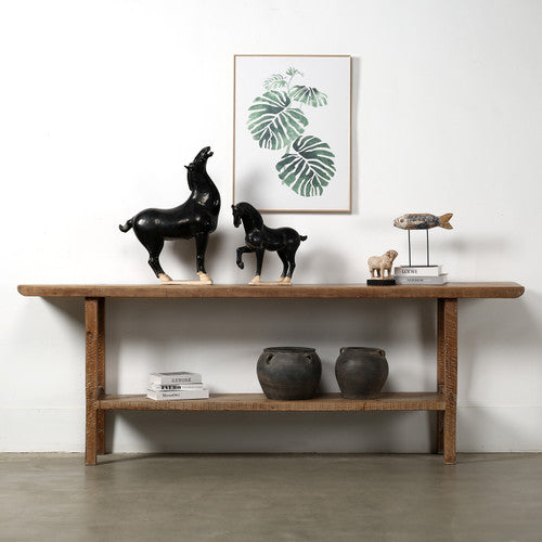 Vintage Console Table with Shelf Weathered Natural 95.7x15.4x33.9H image 2