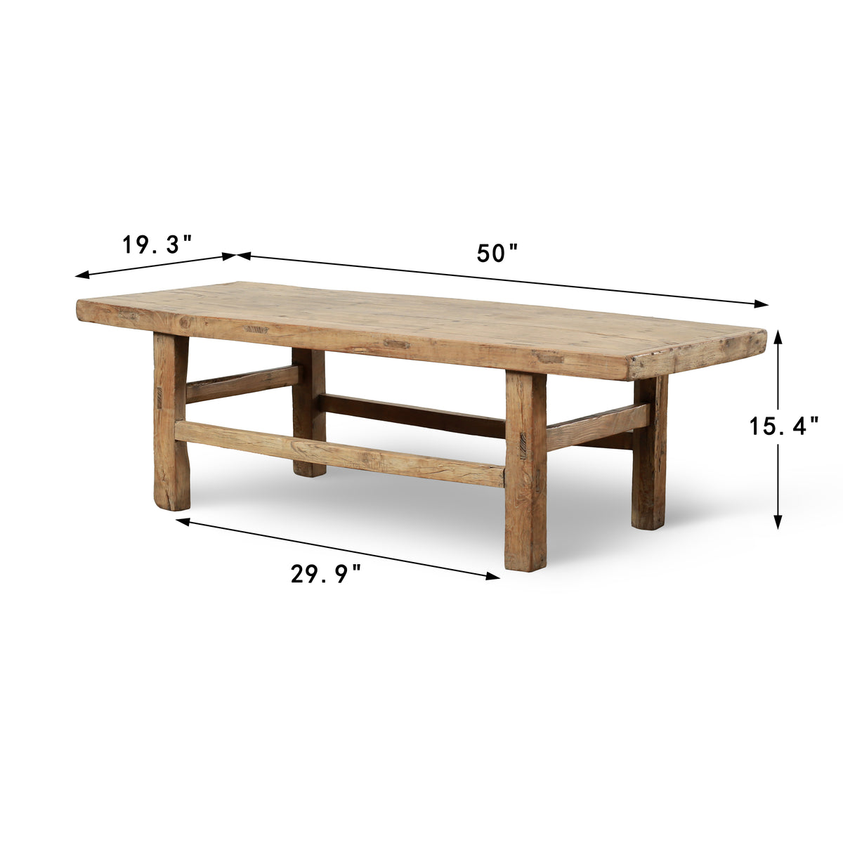 Vintage Coffee Table 50x19.3x15.4H Elmwood Weathered Natural