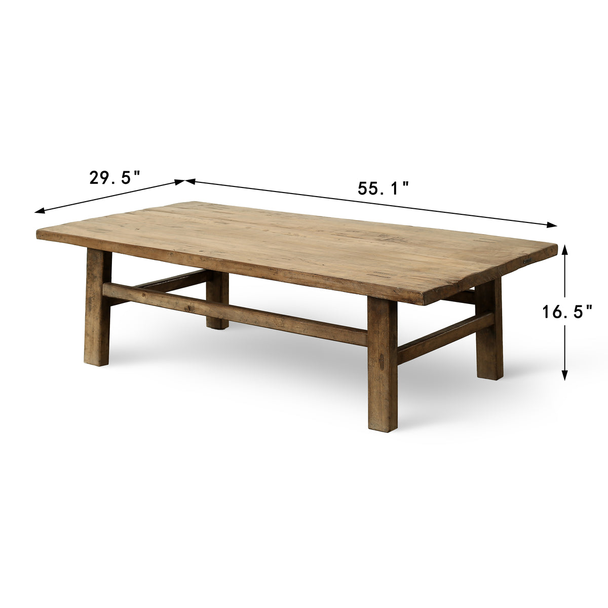 Vintage coffee table walnut wood weathered natural 55x29.5x16.5H