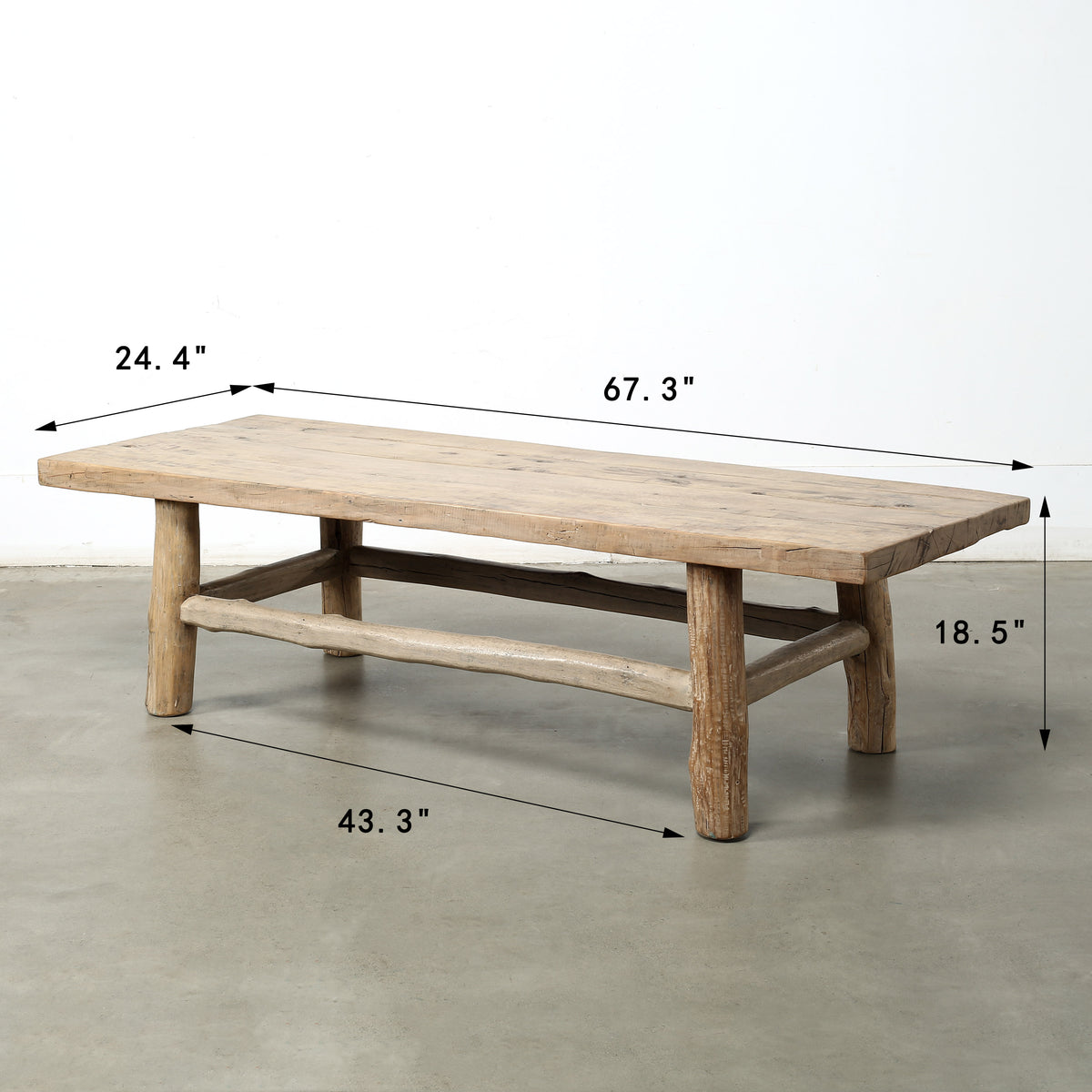 Approx. 67 Inches Wide 24 Inches Deep Vintage Coffee Table Weathered Natural Light Wood Tone