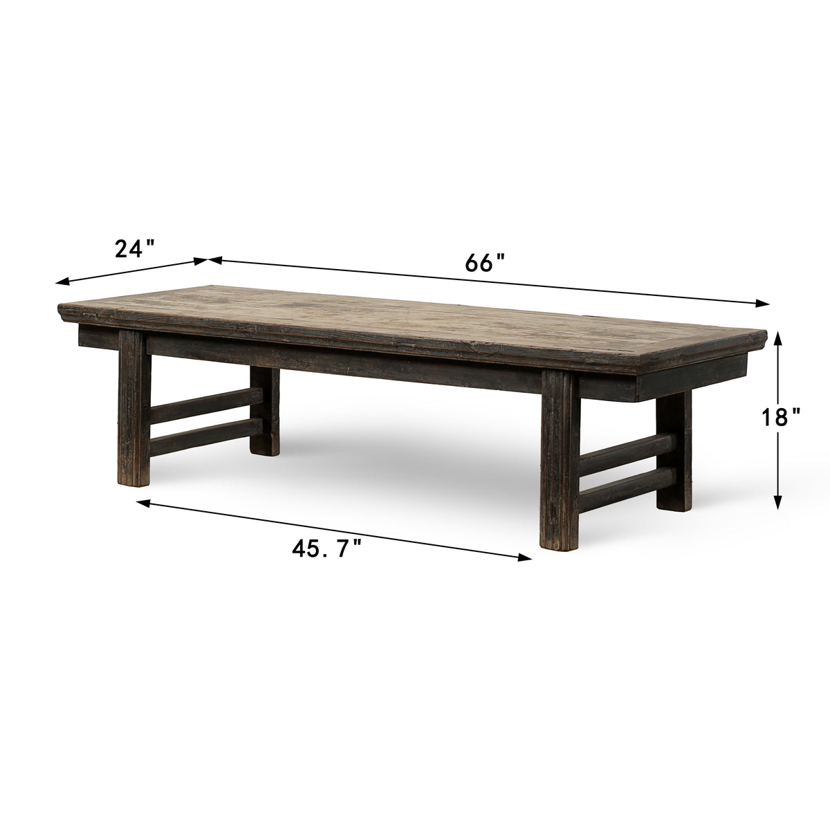 Vintage Coffee Table 66x24x18H in Distressed Black Finish