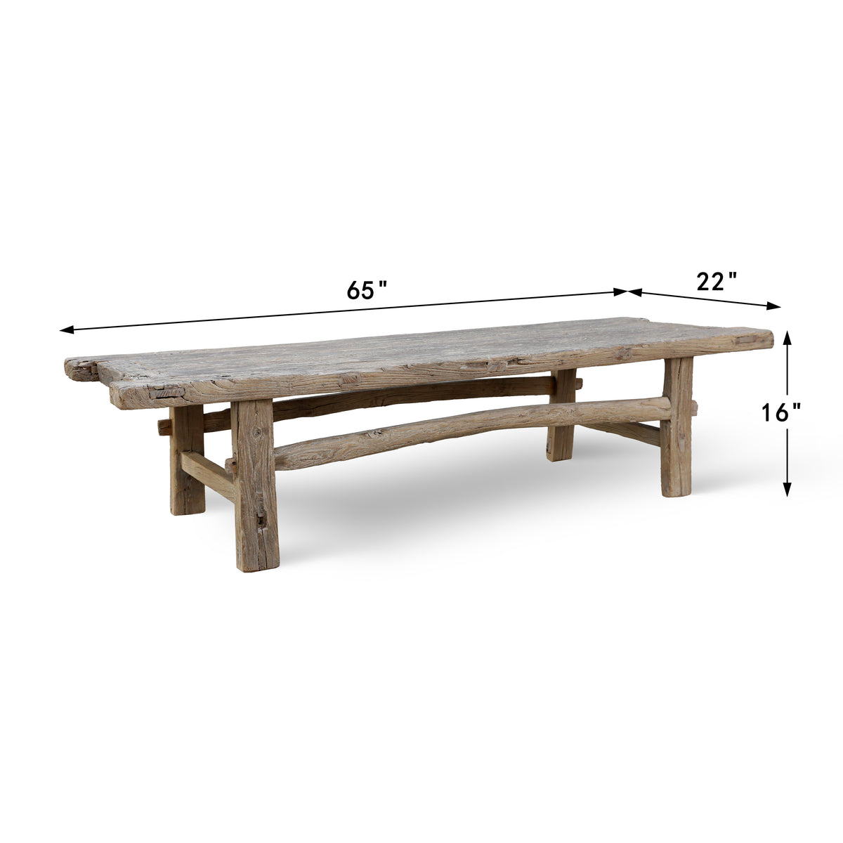 Vintage Coffee Table 65x22x16H Weathered Natural Elmwood