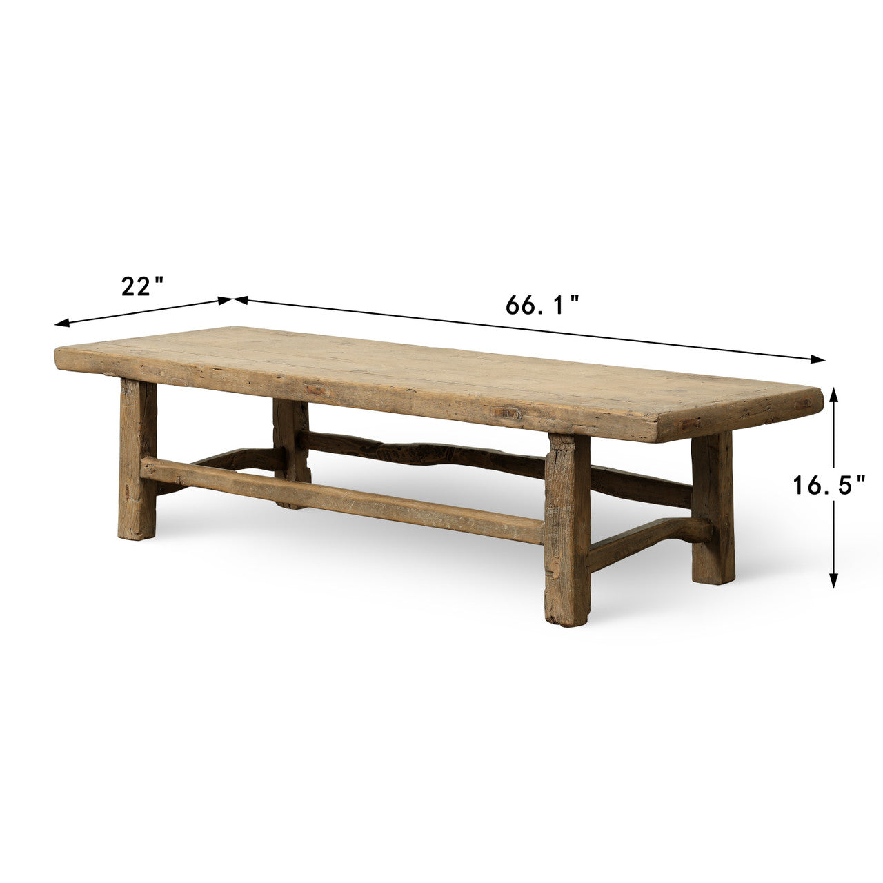 Vintage Coffee Table 66.1x22x16.5H Weathered Natural Walnut wood