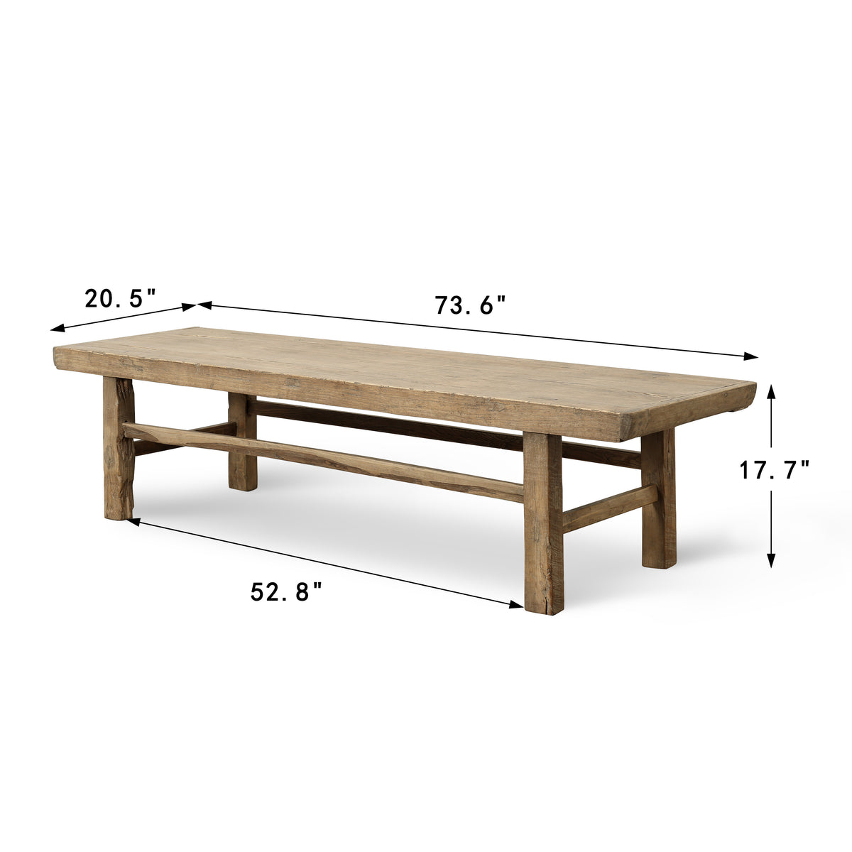 Vintage Coffee Table 74" Wide 20" Deep Weathered Natural