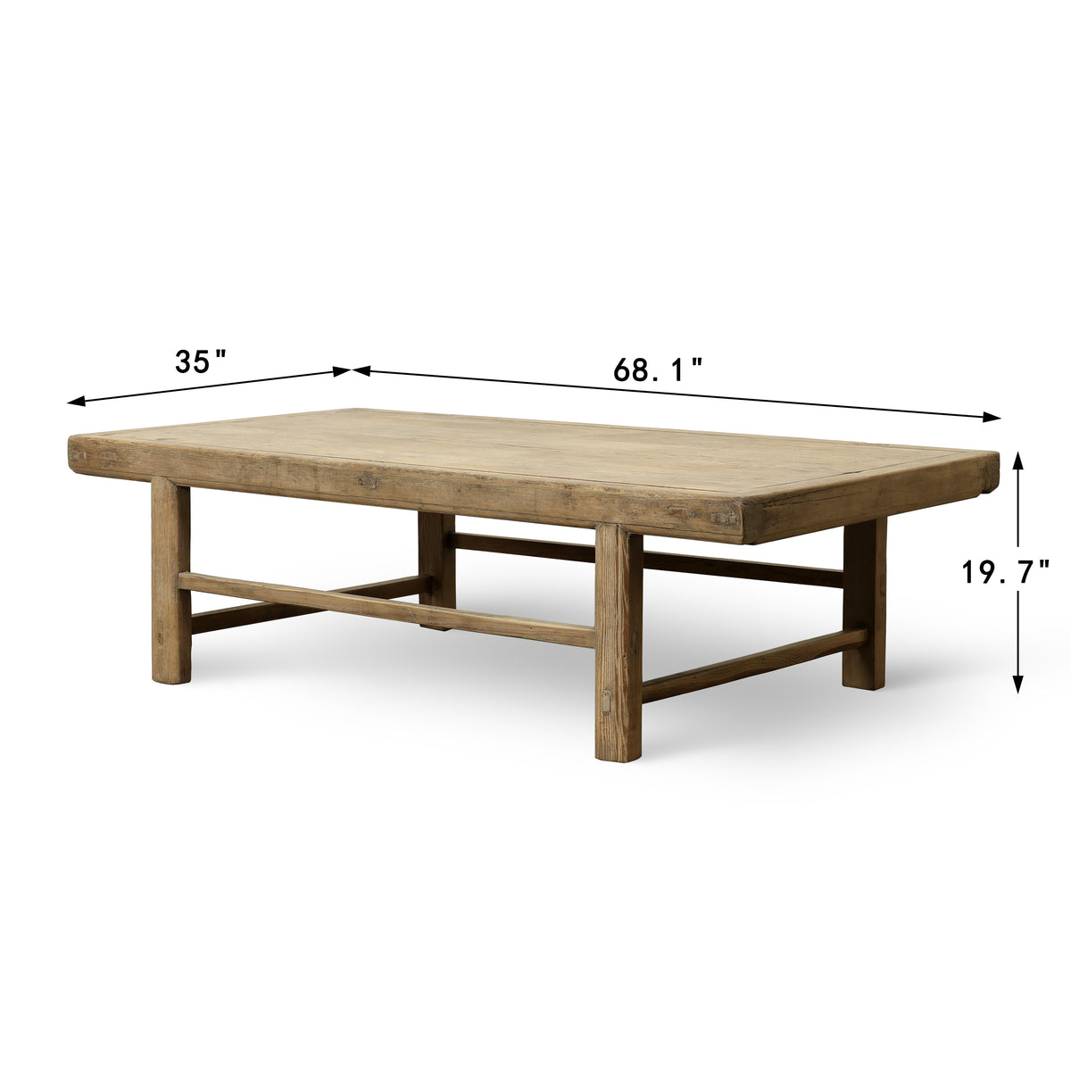 Approx. 68" Wide 35" Deep Vintage Coffee Table Weathered Natural