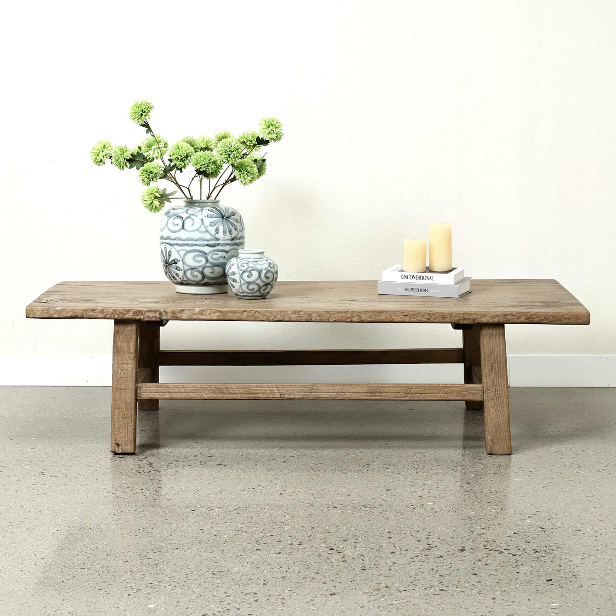Vintage Coffee Table Approx. 67 Inches Wide 29 Inches Deep Weathered Natural (dimensions and finish may differ)