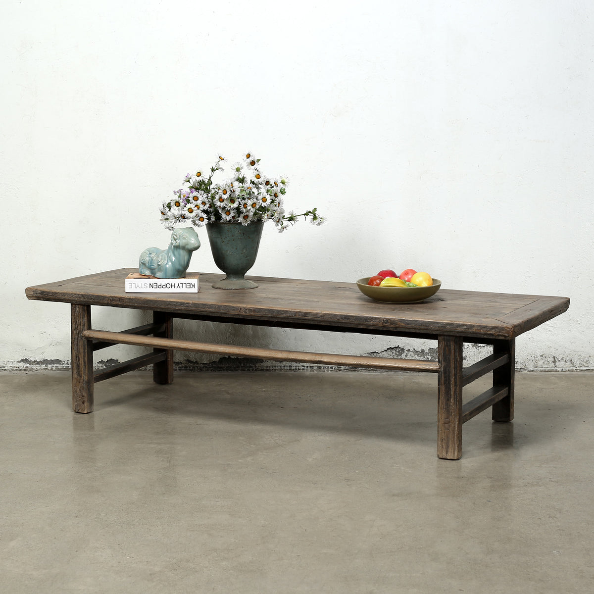 Approx. 76" Long 26" Deep Vintage Coffee Table with Distressed Black Lacquer
