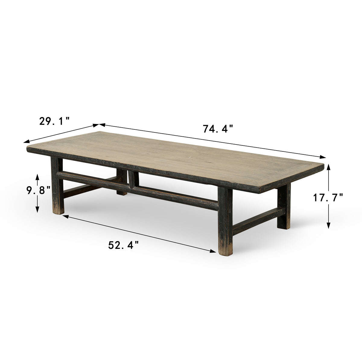 Approx. 74 Inches Wide Two-Toned Vintage Coffee Table Distressed Black