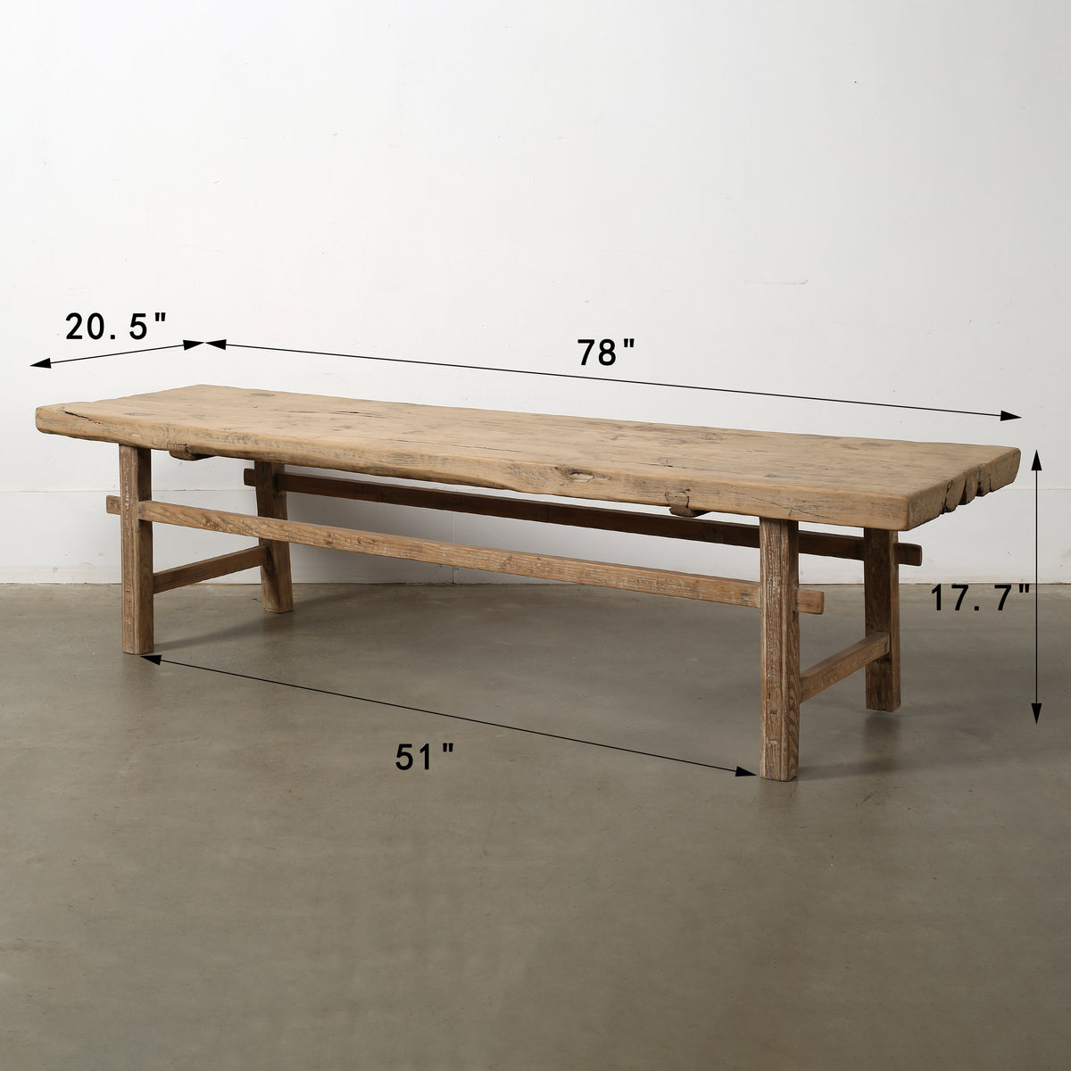 Vintage Coffee Table Cottonwood 78x20.5x18H Weathered Natural