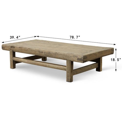 Vintage Extra Large Coffee Table 78.7"Wx39.4Dx18.5H Light Wood Tone image 2