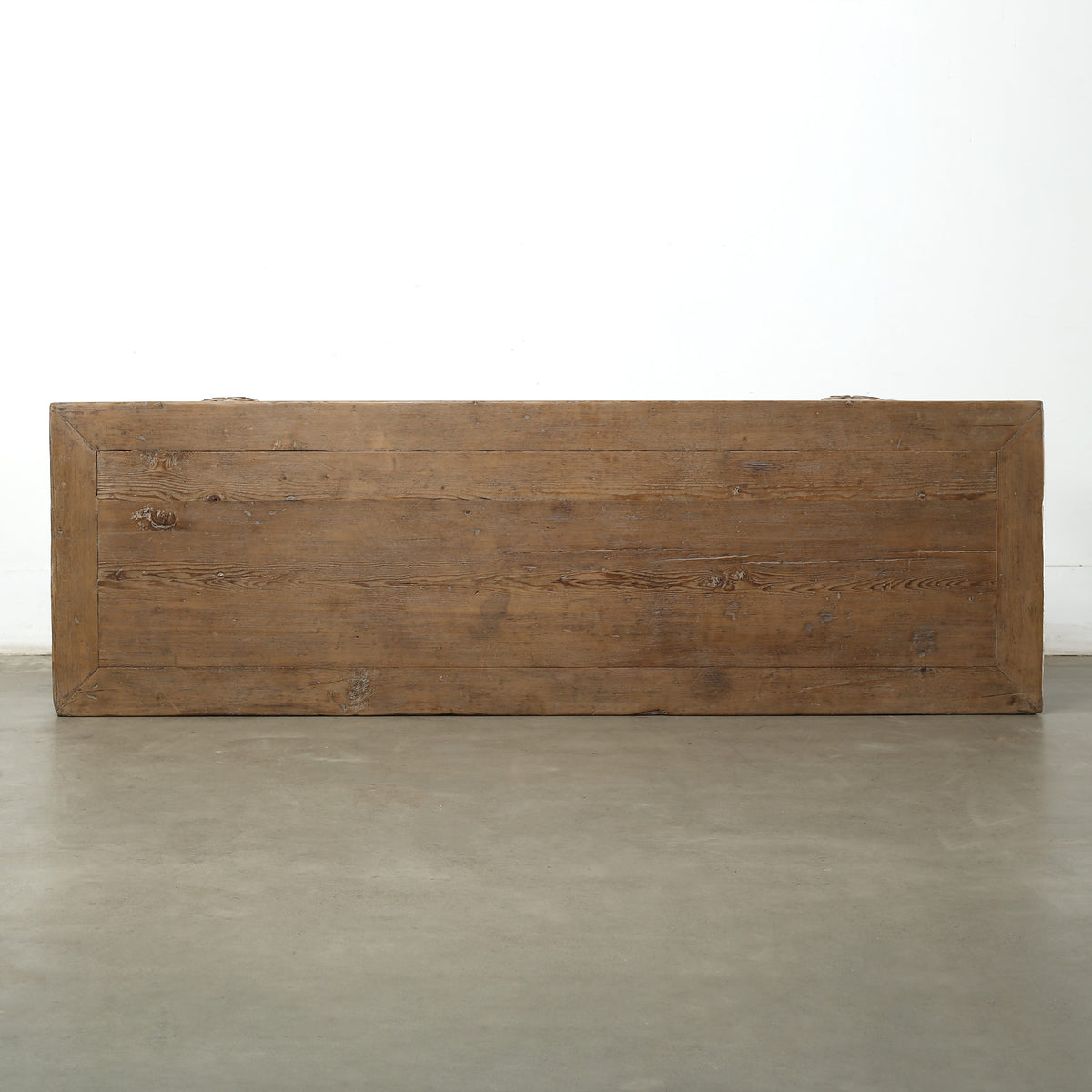 Approx. 85" Long 26.4" Deep Vintage Coffee Table with Lotus Motif on the Front Panel and Carved Legs