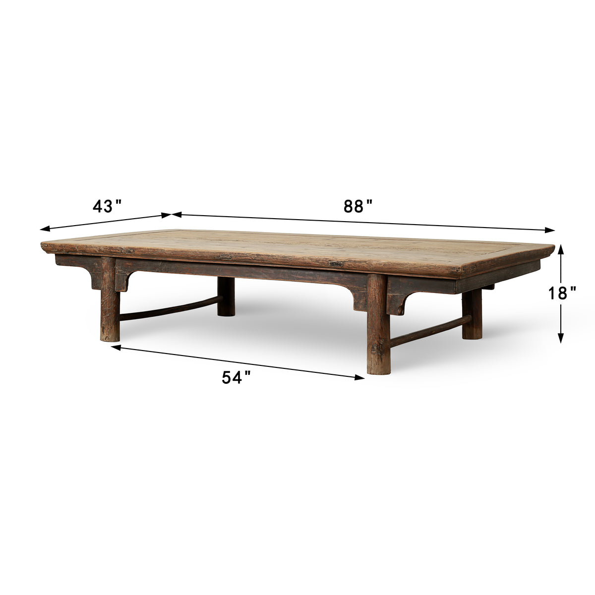Vintage Extra Large Coffee Table with Round Legs 88.19W43.31D18.11H