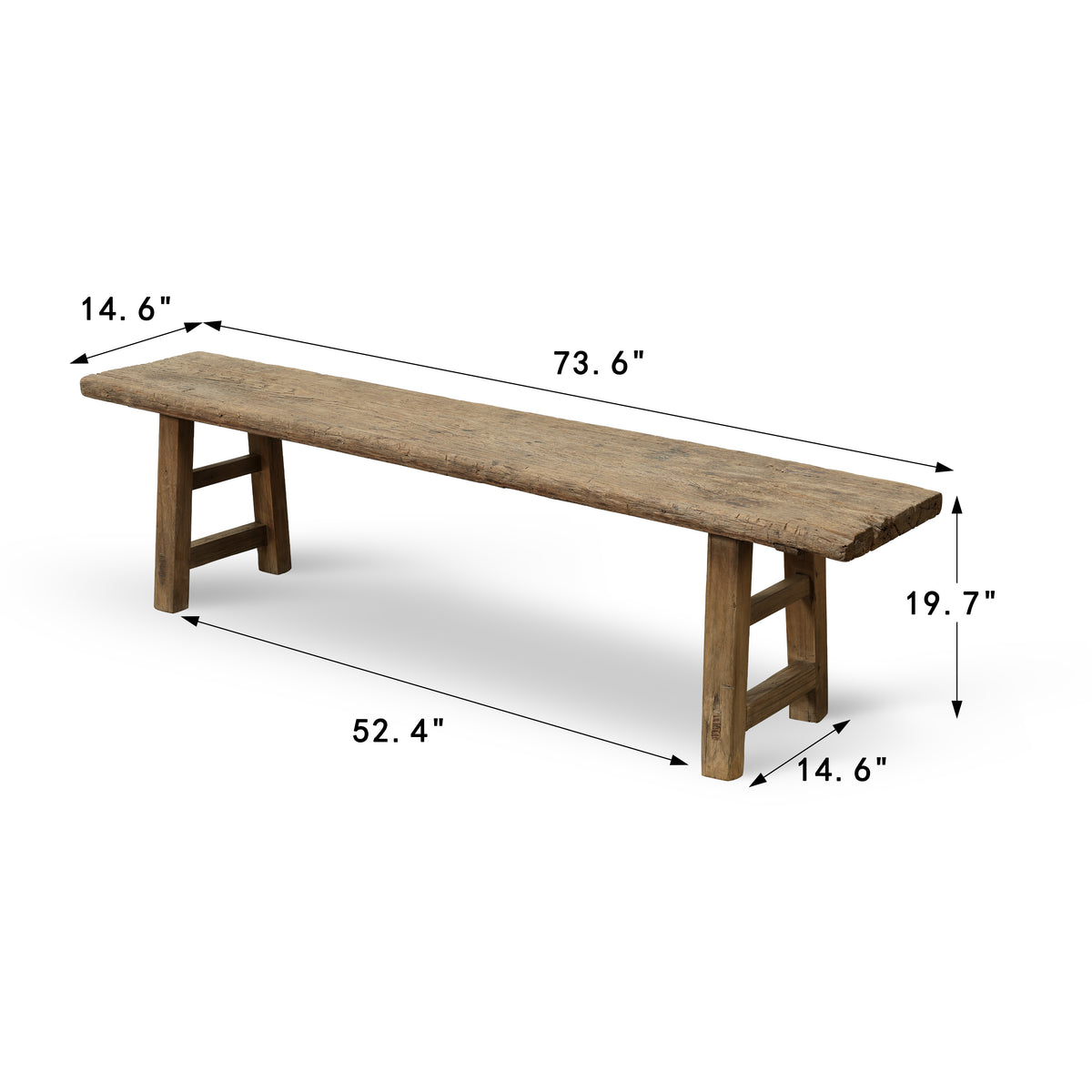 Approx. 74 Inches Long 15 Inches Deep Vintage Rustic Bench Weathered Natural