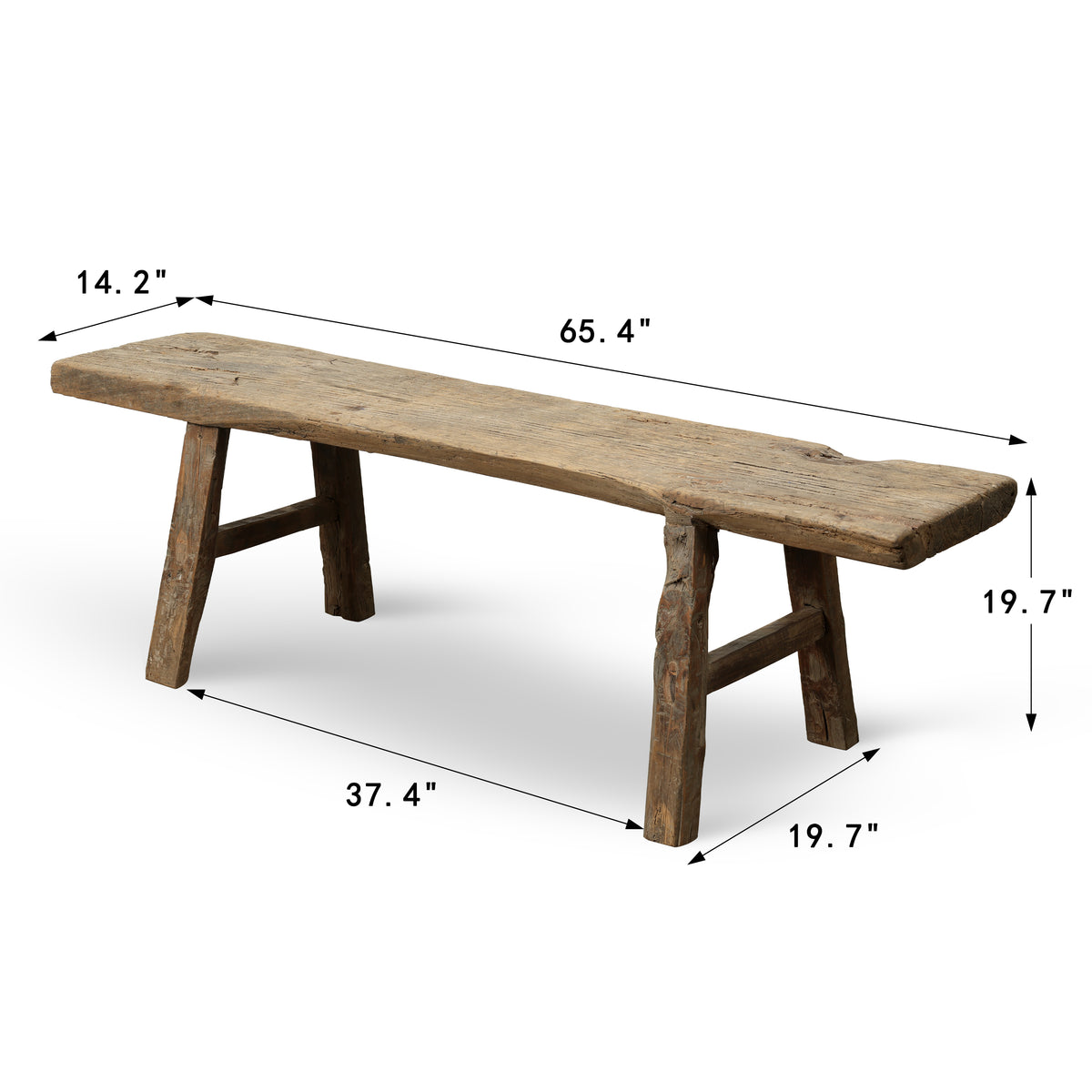 Approx. 65.4 Inches Long 14.2 Inches Deep Vintage Rustic Bench Weathered Natural
