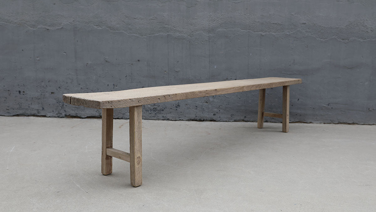 Approx.93 Inches Long Vintage Elmwood Bench with Warm Wood Tone