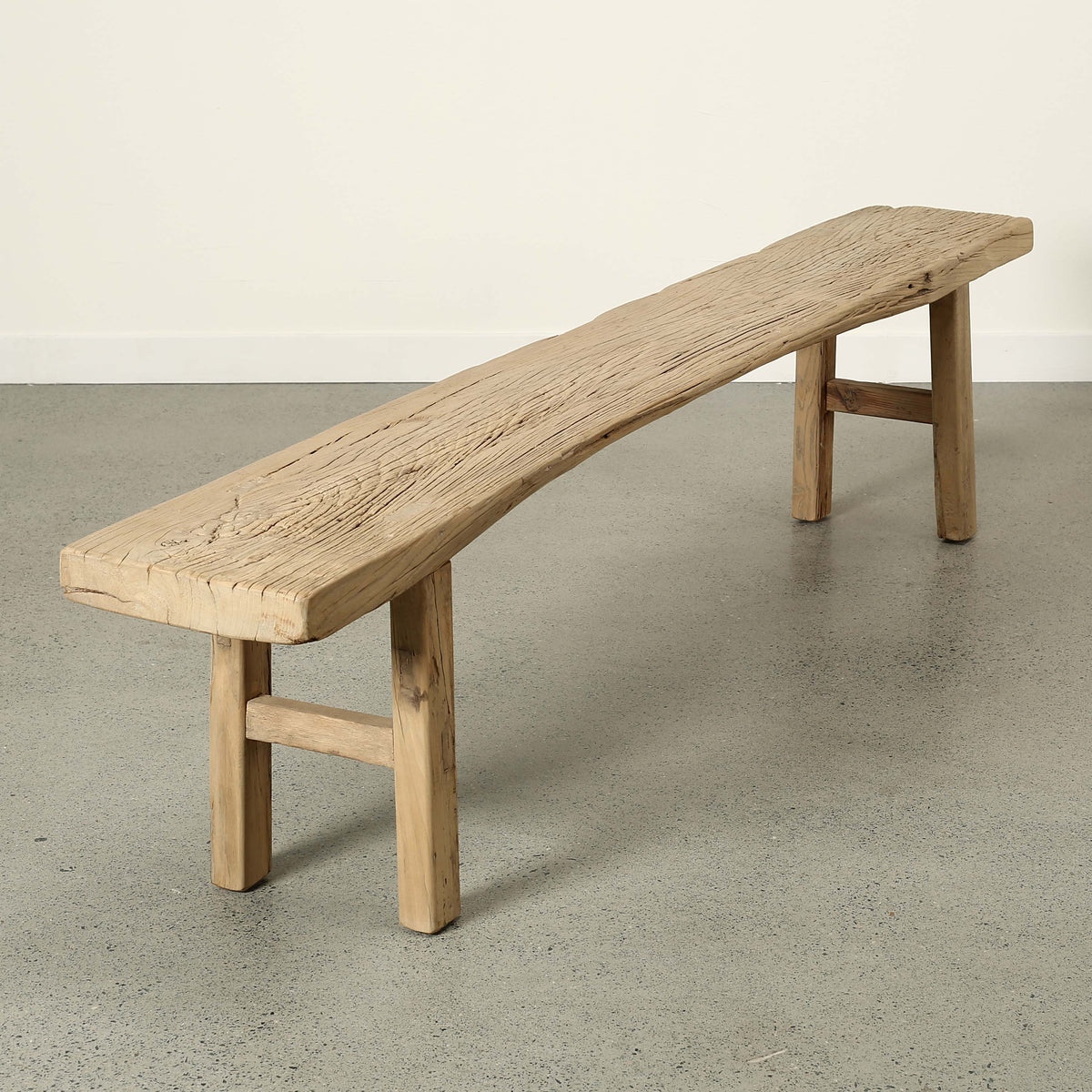 Approx.89 Inches Long Vintage Elmwood Bench with Warm Wood Tone