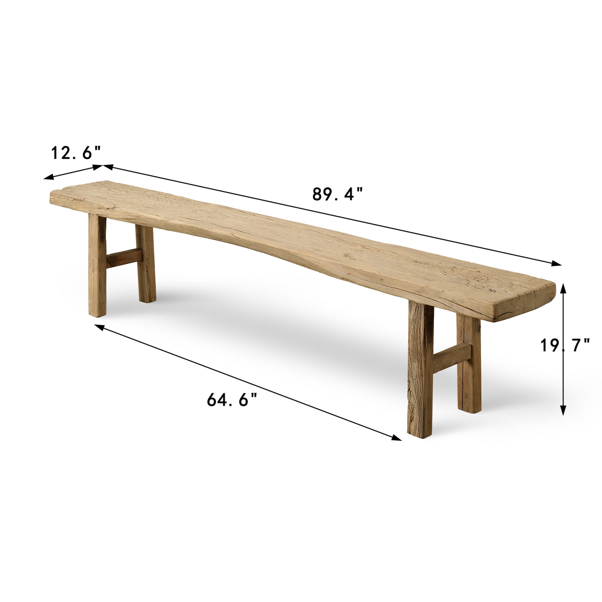 Approx.89 Inches Long Vintage Elmwood Bench with Warm Wood Tone