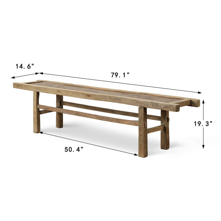 Vintage Bamboo Bench Approx. 79" Long, 14" Deep Weathered Natural image 3