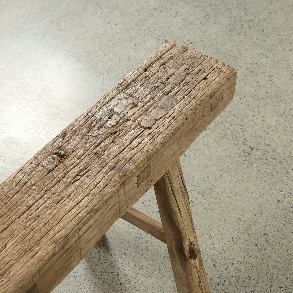 Vintage noodle bench 56.7 inches wide, 7.5 inches deep, weathered natural